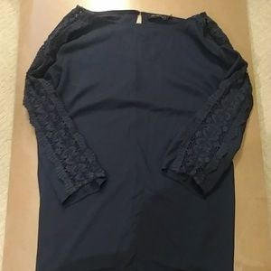 Navy Woven Spring Shirt with Crochet Detail